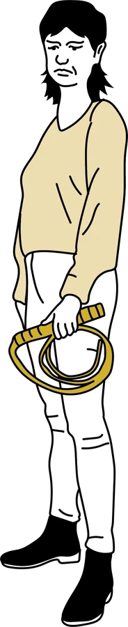 Illustration: eine Frau steht mit finsterem Blick da und hält ein Lasso in der Hand.